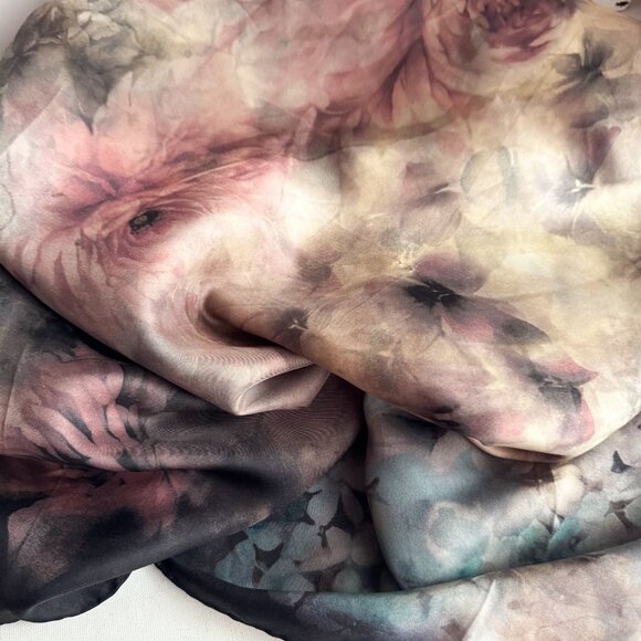 Valentino Dark Moody Florals Silk Hand Rolled Scarf - Picture 8 of 8